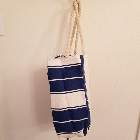 1153B NEW Lancome Authentic Blue White Canvas Tote - Picture 7 of 15